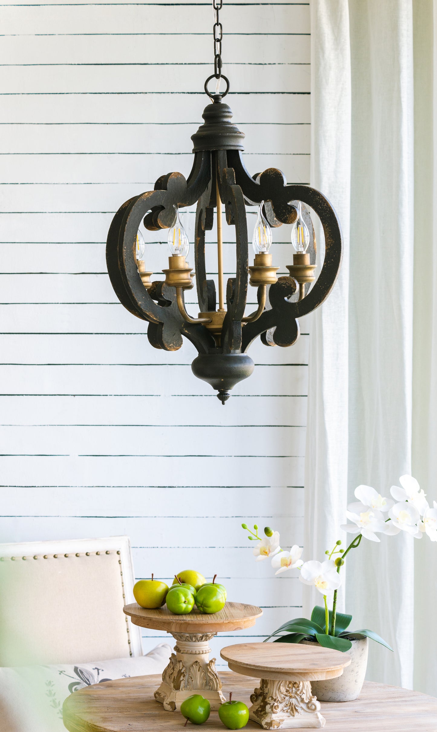 6-Light French Country Farmhouse Pendant Chandelier with 28in Chain for Kitchen antique black finish