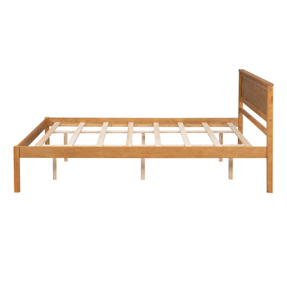 Elegant Oak Platform Bed Frame with Headboard - No Box Spring Required, Queen Size