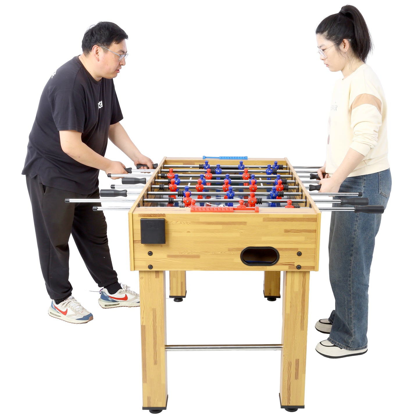54-Inch Foosball Table for Home Game Room with Analog Scoring, 12.7mm Chrome Rods Light Cherry