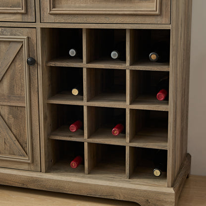 Rustic Farmhouse Sideboard With Gray Wash And Wine Rack