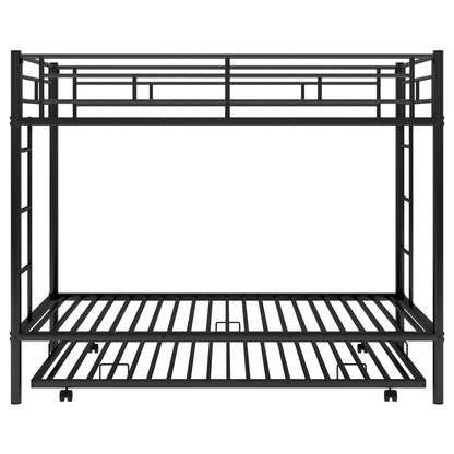 Sleek Black Twin Over Twin Bunk Bed with Trundle for Ultimate Space Efficiency