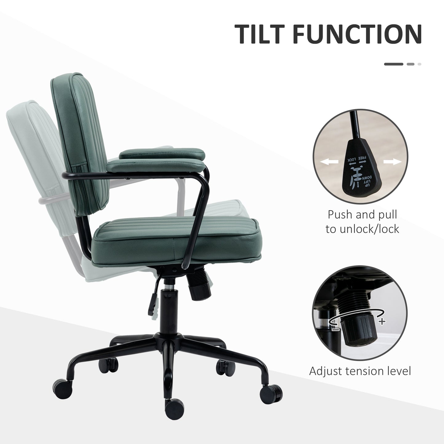 Adjustable Green Home Office Chair with Tilt Function and Lumbar Support