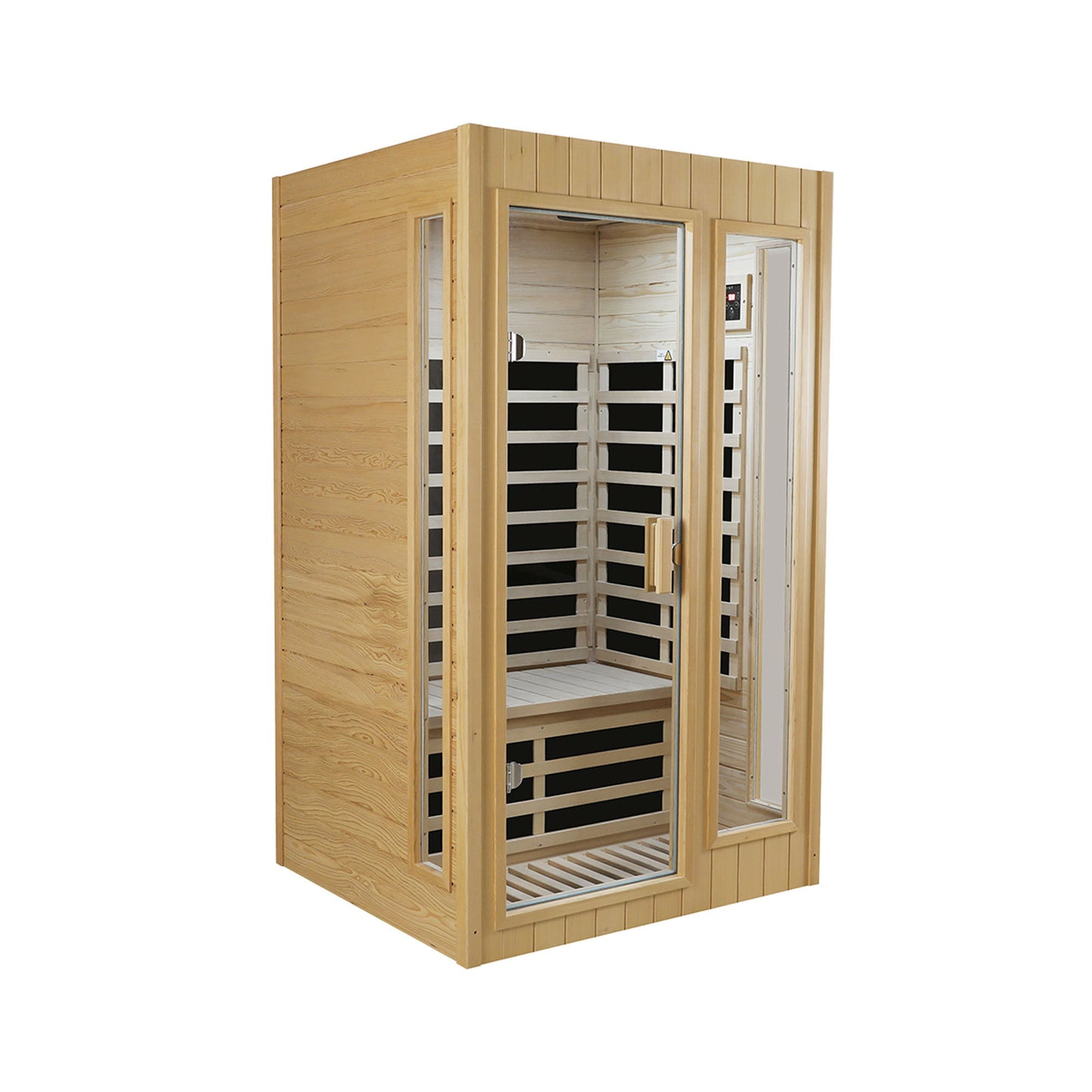 Two-Person Far Infrared Indoor Sauna Room with 1500W, 5 Heating Panels, LCD, Bluetooth Natural Wood