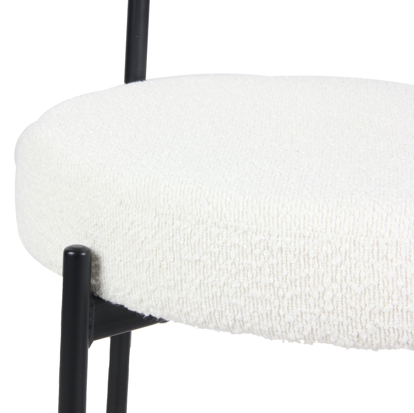 Set of 2 Modern Round Boucle Dining Chairs with Foam Cushions, 20.25W x 20.25D x 29H, Iron Legs, White