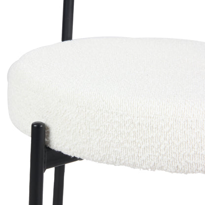 Set of 2 Modern Round Boucle Dining Chairs with Foam Cushions, 20.25W x 20.25D x 29H, Iron Legs, White