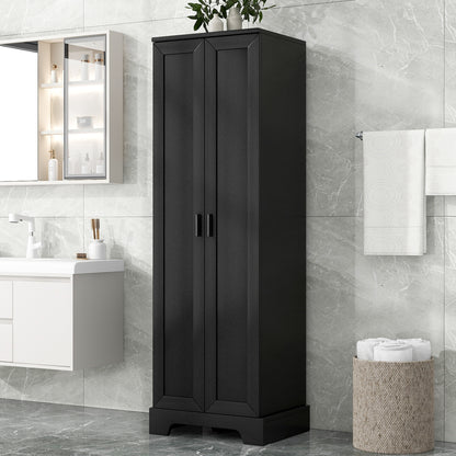 Elegant Black Storage Cabinet with Adjustable Shelves for Bathroom and Office