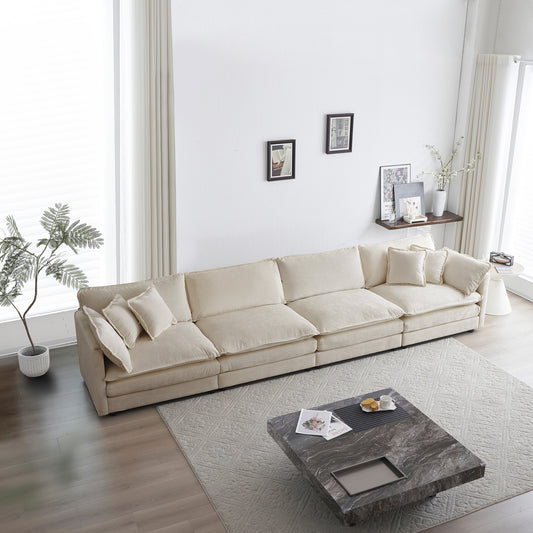 Modular 4-Seater Chenille Sectional Sofa with Solid Wood Frame, Flexible Layouts for Living Room, Beige