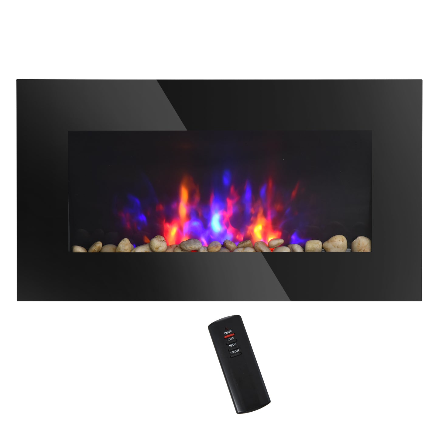28.5-Inch Wall-Mounted Electric Fireplace, 1500W Heat, Realistic Flame, 7-Color LED, Living Room, Black