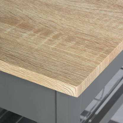 Compact Grey Kitchen Island Trolley With Slide Out Basket