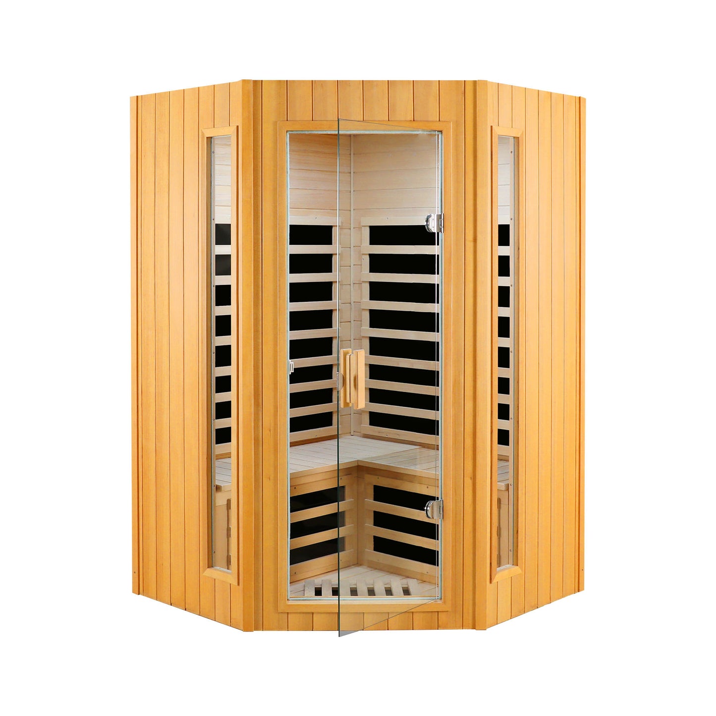 Two-Person Hemlock Indoor Far Infrared Sauna Room with Bluetooth LCD LED Lights 47x47x73 in Natural Wood