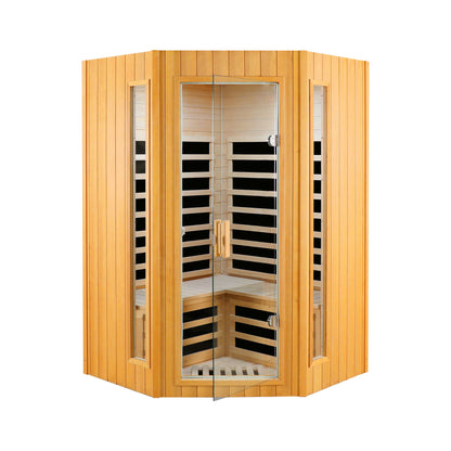 Two-Person Hemlock Indoor Far Infrared Sauna Room with Bluetooth LCD LED Lights 47x47x73 in Natural Wood