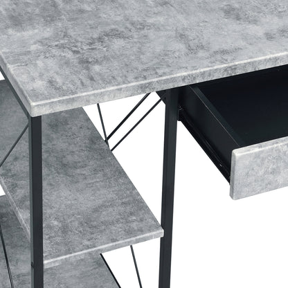 Modern Grey and Black Writing Desk with Open Storage and Hutch
