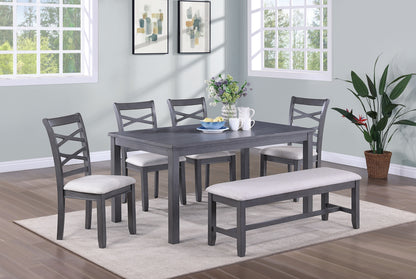 Dining Room Furniture Modern 6pcs Set Dining Table 4x Side Chairs and A Bench Rubberwood Unique Design Back Chair Wooden Top