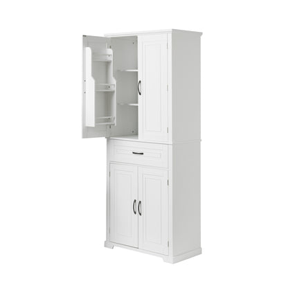 Tall White Bathroom Storage Cabinet with Adjustable Shelf and Drawer, Versatile Multi-Functional Organizer