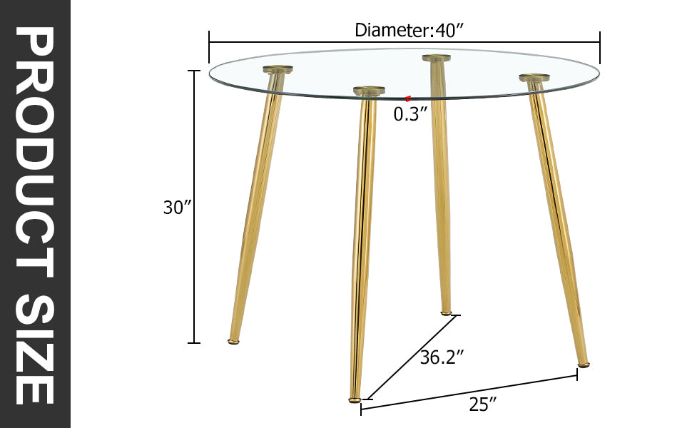 Circular Glass Dining Table 40 Inch Minimalist Gold Plated Legs
