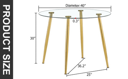 Circular Glass Dining Table 40 Inch Minimalist Gold Plated Legs