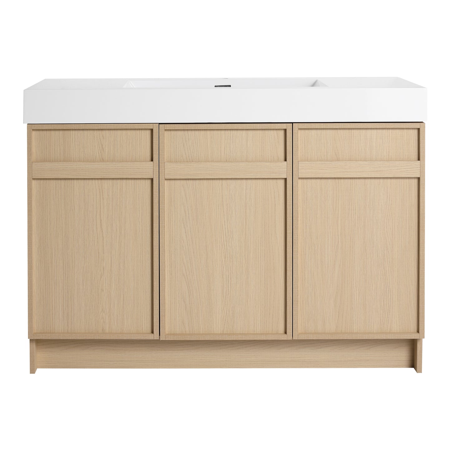 Modern 48" Freestanding Oak Bathroom Vanity with White Resin Sink & Soft-Close Doors