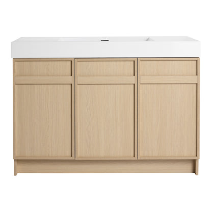 Modern 48" Freestanding Oak Bathroom Vanity with White Resin Sink & Soft-Close Doors