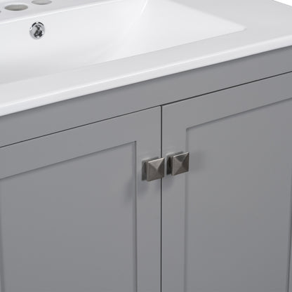 30-Inch Modern Gray Bathroom Vanity with Undermount Sink, Elegant Storage Cabinet Featuring Soft-Close Doors and Multifunctional Design