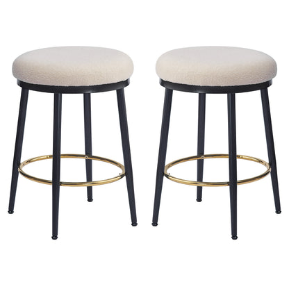 24.75'' Modern Counter Stools Set of 2,White Counter Stools with iron Frame,Sponge cushion,Footrest,suitable for Kitchen/Bedroom/Dining Room.