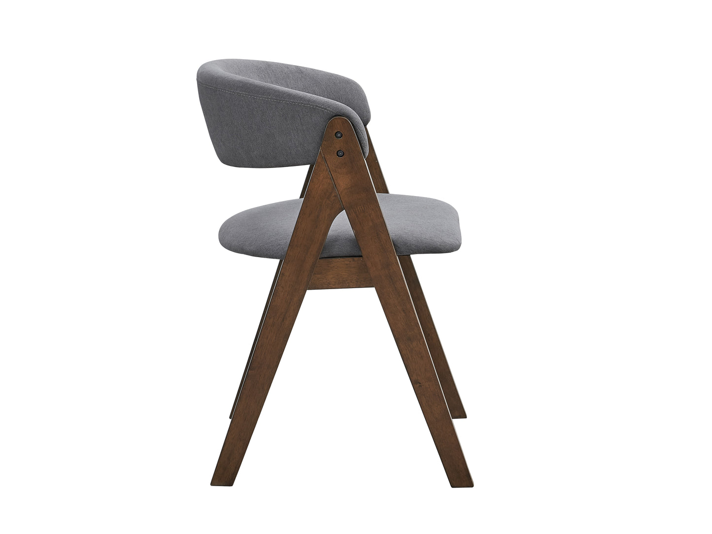 Set of 2 Modern Scandinavian Dining Chairs with Cushioned Seats, Gray Fabric, Walnut Finish, Gray