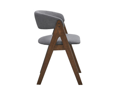 Set of 2 Modern Scandinavian Dining Chairs with Cushioned Seats, Gray Fabric, Walnut Finish, Gray