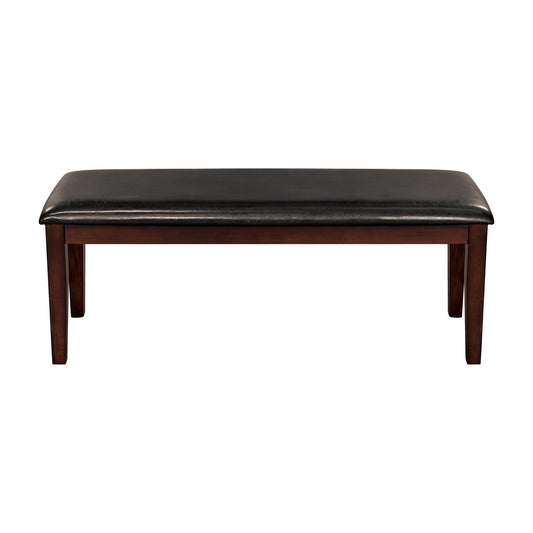 Dining Bench, 48-Inch Wood Frame, Faux Leather Upholstery, Transitional Classic, 300 lb, Cherry