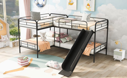 Twin Size Double Deck Bunk Bed with Slide and Ladder in Black