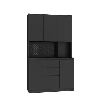 Elegant 74" Black Kitchen Pantry Cabinet with Versatile Storage Solutions, 6 Doors, 3 Shelves & 2 Drawers, Perfect for Kitchen, Laundry, or Craft Room