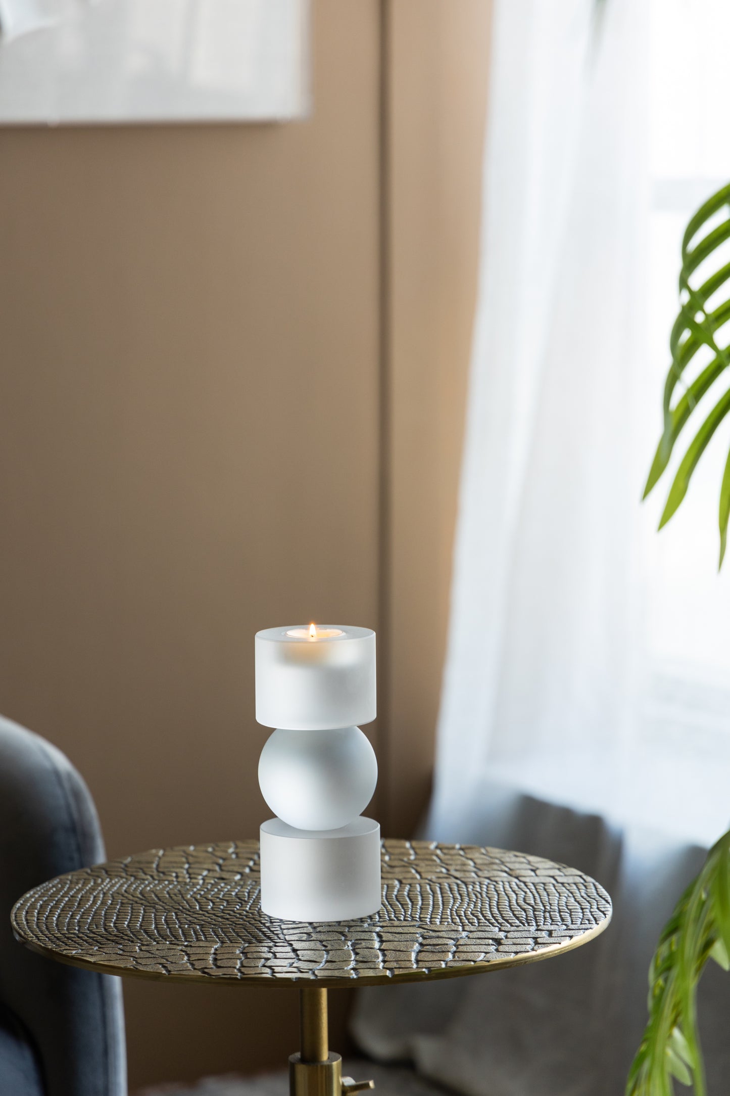 Round Glass Candle Holder, 3.1 x 3.1 x 7.1 in, Fits Votive/Tealight/Taper, Minimalist Decor, Frosted White