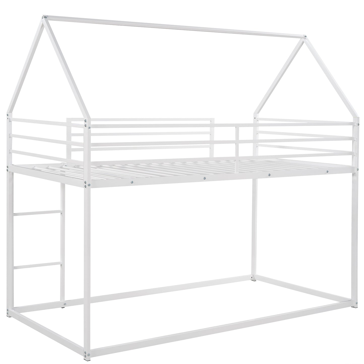 Whimsical Twin House Bunk Bed with Slide and Built-in Ladder in White