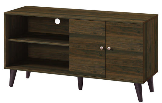 TV Stand for 47-Inch TV, 2 Open Shelves, 1 Cabinet, Living Room Wood Console, Mid-Century Walnut