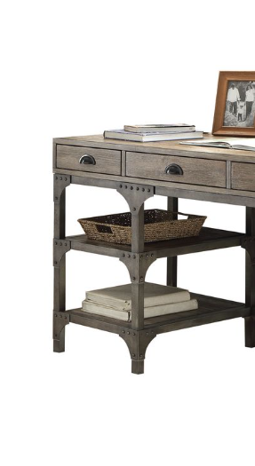 Rustic Industrial Writing Desk with Weathered Oak Finish and Antique Silver Accents