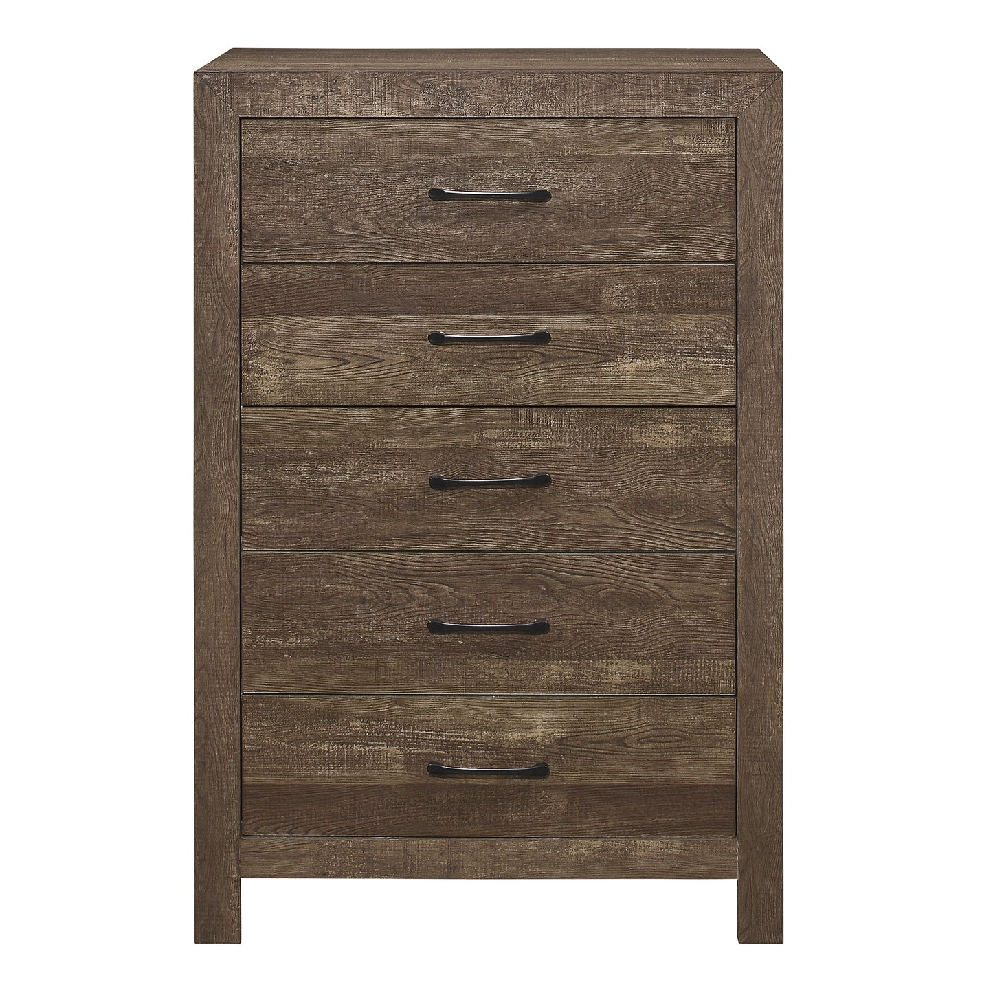 Rustic Elegance 5-Drawer Chest with Black Metal Accents for Bedroom Storage