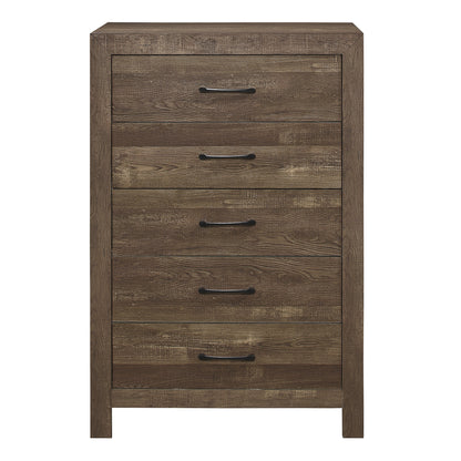 Rustic Elegance 5-Drawer Chest with Black Metal Accents for Bedroom Storage