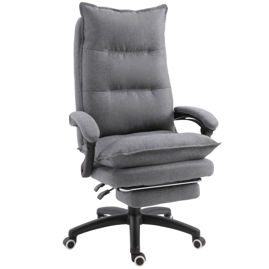 Vinsetto Grey Linen Fabric Executive Office Chair with 360° Swivel, Adjustable Height, Recliner, Retractable Footrest, and Double Padding