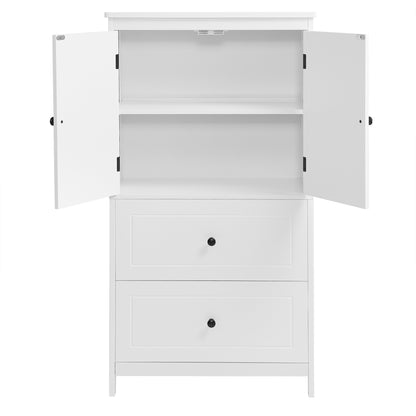 White MDF Bathroom Storage Cabinet with Adjustable Shelves, Two Doors, and Drawers
