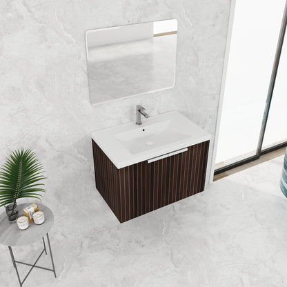 30-Inch Wall-Mounted Modern Bathroom Vanity with Eco-Friendly Resin Sink and Soft-Close Doors