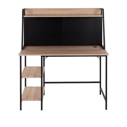 Modern Geo Shelf Office Desk with Black Steel Frame and Natural Wood Top by LumiSource