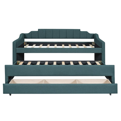 Green Twin Size Upholstered Daybed with Trundle and Storage Drawers