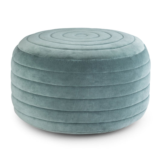 Round Pouf Footstool, 20in Dia, 14in High, Velvet Cotton Fabric, Living Room Accent Turquoise