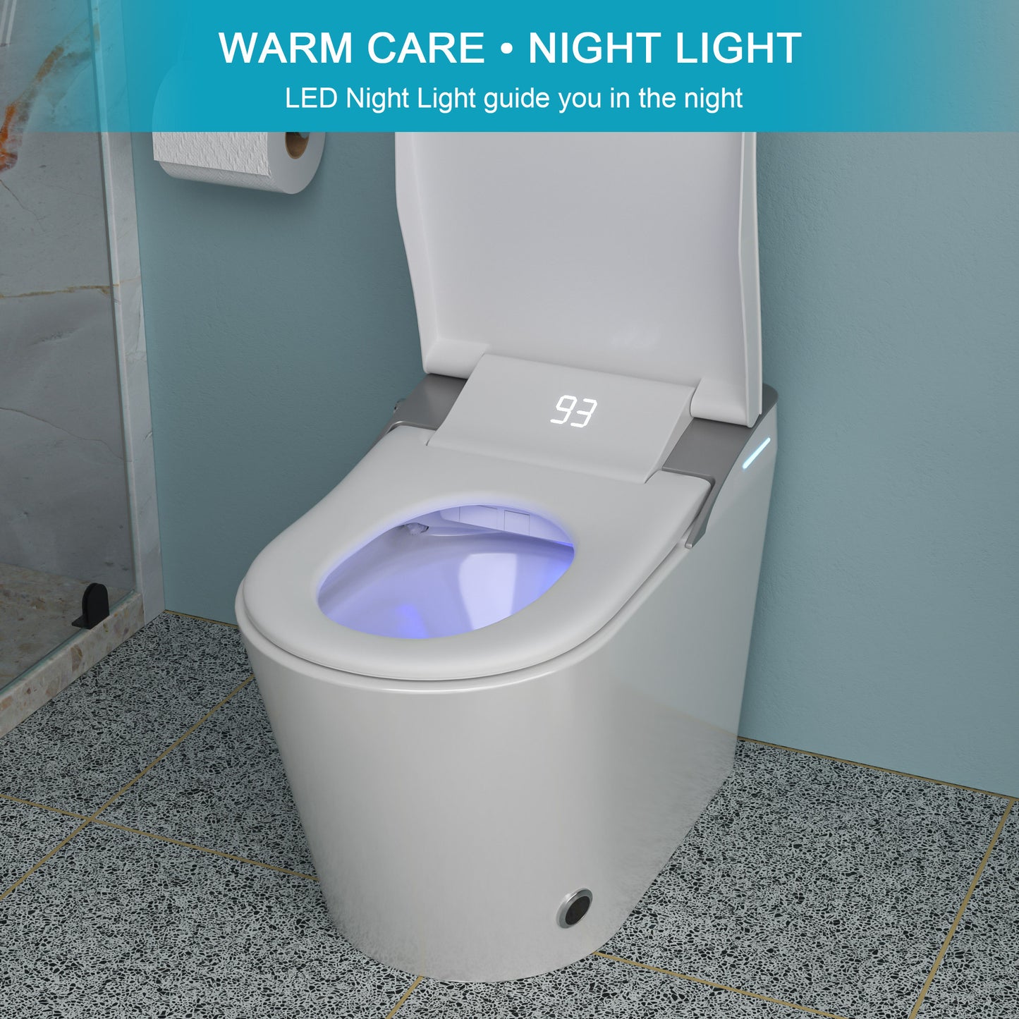 High-Tech Smart Bidet Toilet with Auto Open/Close, Heated Seat, Foot Sensor Flush, LED Control, and Night Light Features