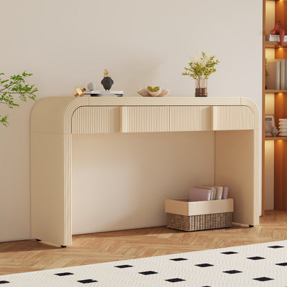 Modern Console Table with 2 Drawers, 55in Long, Glossy MDF, Grooved Fronts for Entryway and Living Room Apricot Cream