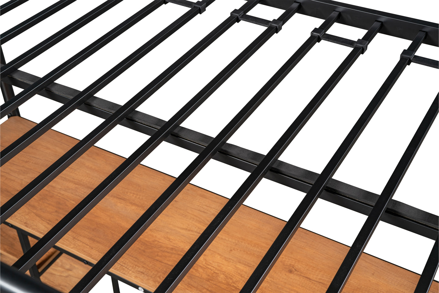 Space-Saving Twin Loft Bed with Integrated Desk & Shelves - Durable Black Metal Design