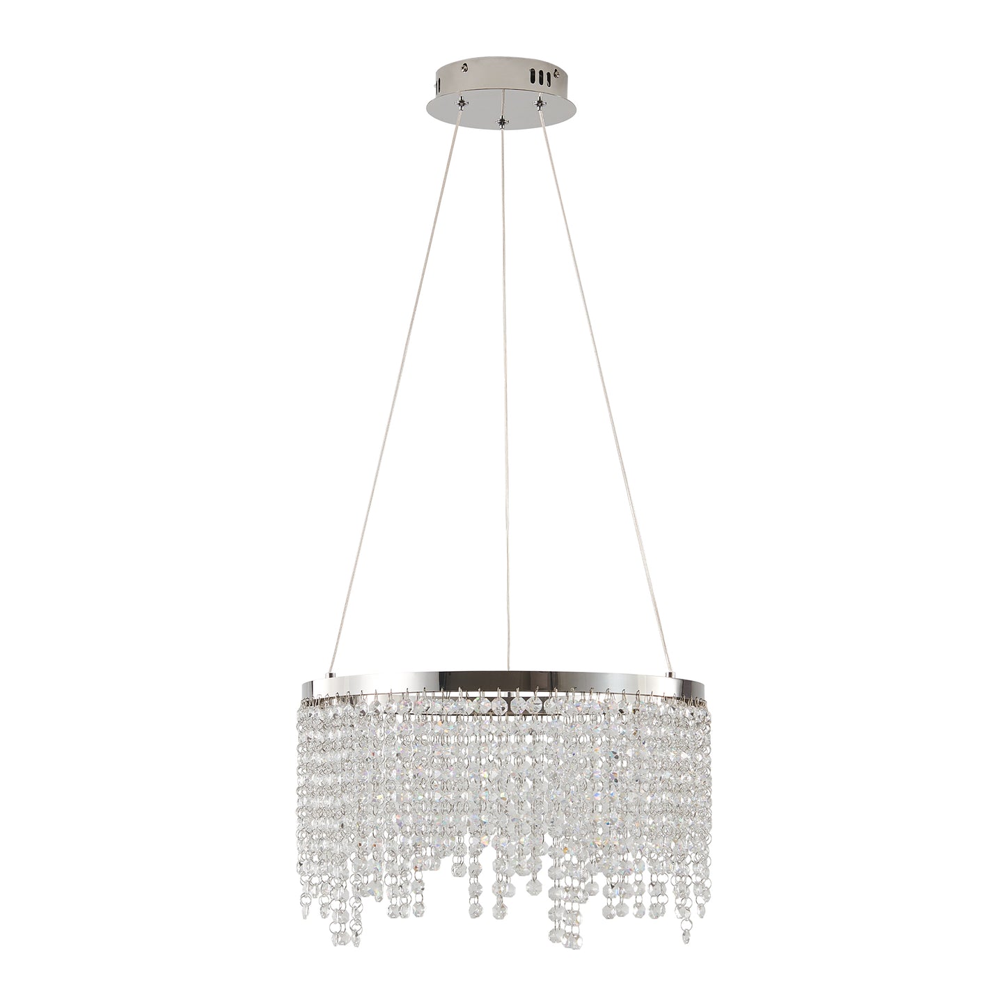 15.7-Inch Crystal Pendant Ceiling Light with Adjustable Height, 16W LED, 110V, Chrome/Transparent