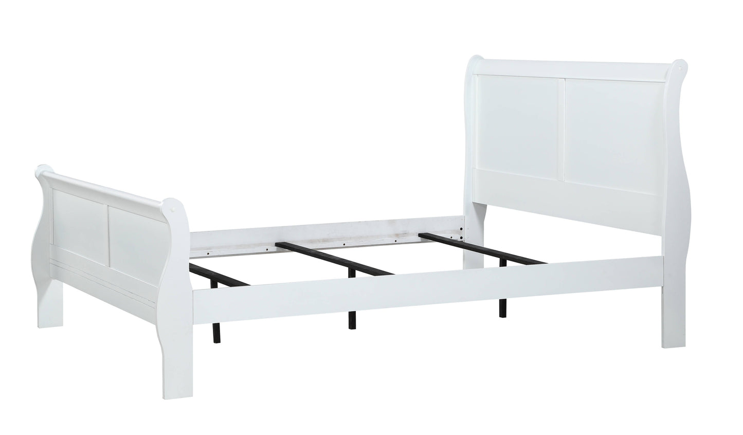 Louis Phillipe Elegant White Queen Sleigh Bed with Solid Wood Construction