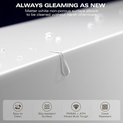 Luxury 59" Freestanding Solid Surface Soaking Bathtub with Overflow and Pop-up Drain in Matte White for Contemporary Bathrooms