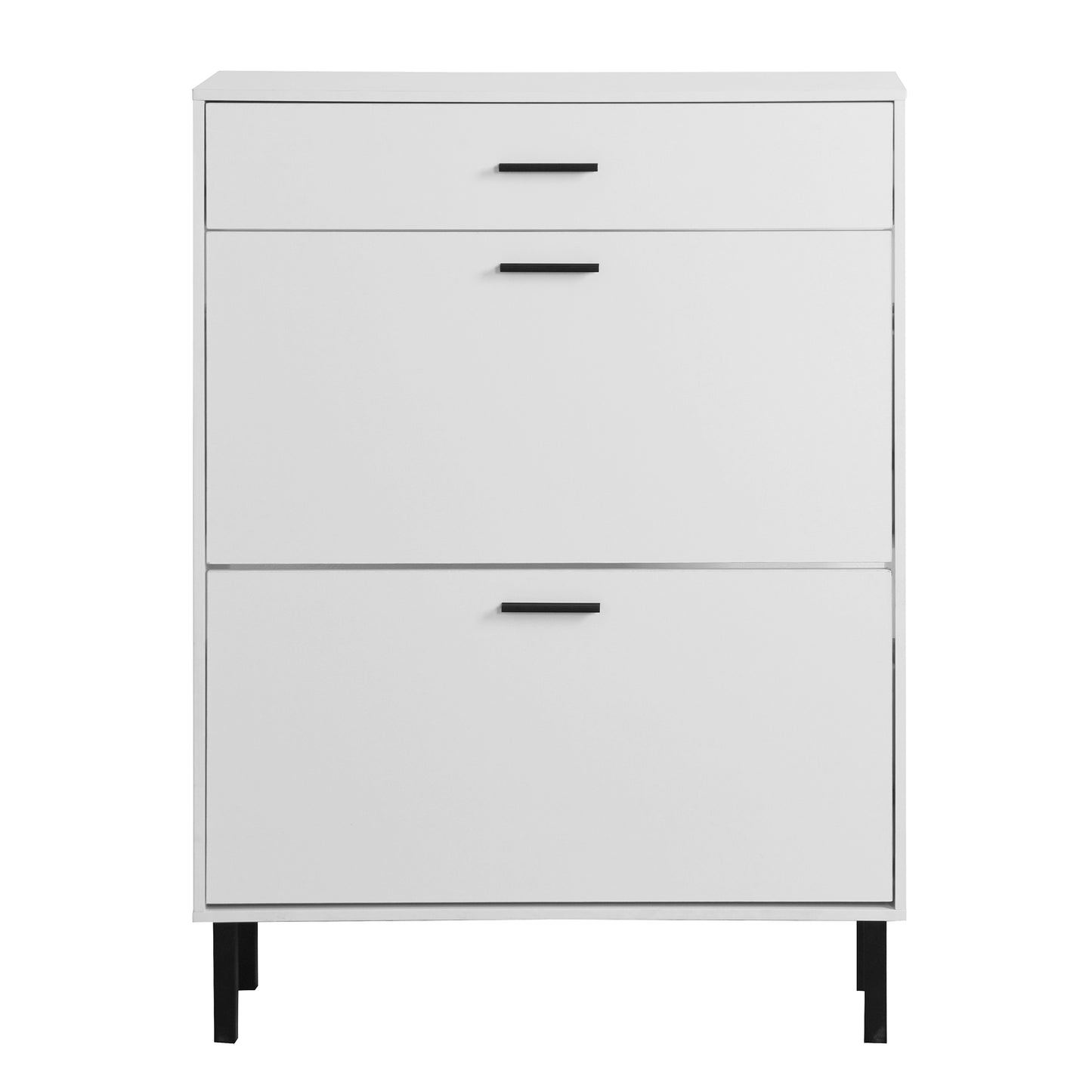 Modern Freestanding Shoe Storage Cabinet with Adjustable Flip Drawers and Metal Legs for Entryway Organization