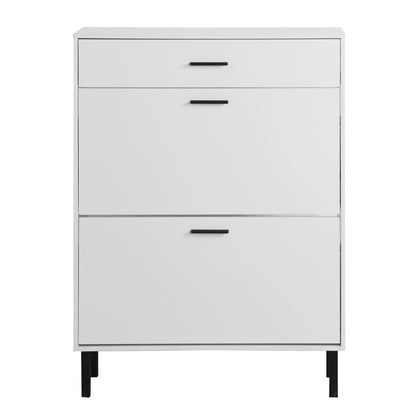 Modern Freestanding Shoe Storage Cabinet with Adjustable Flip Drawers and Metal Legs for Entryway Organization