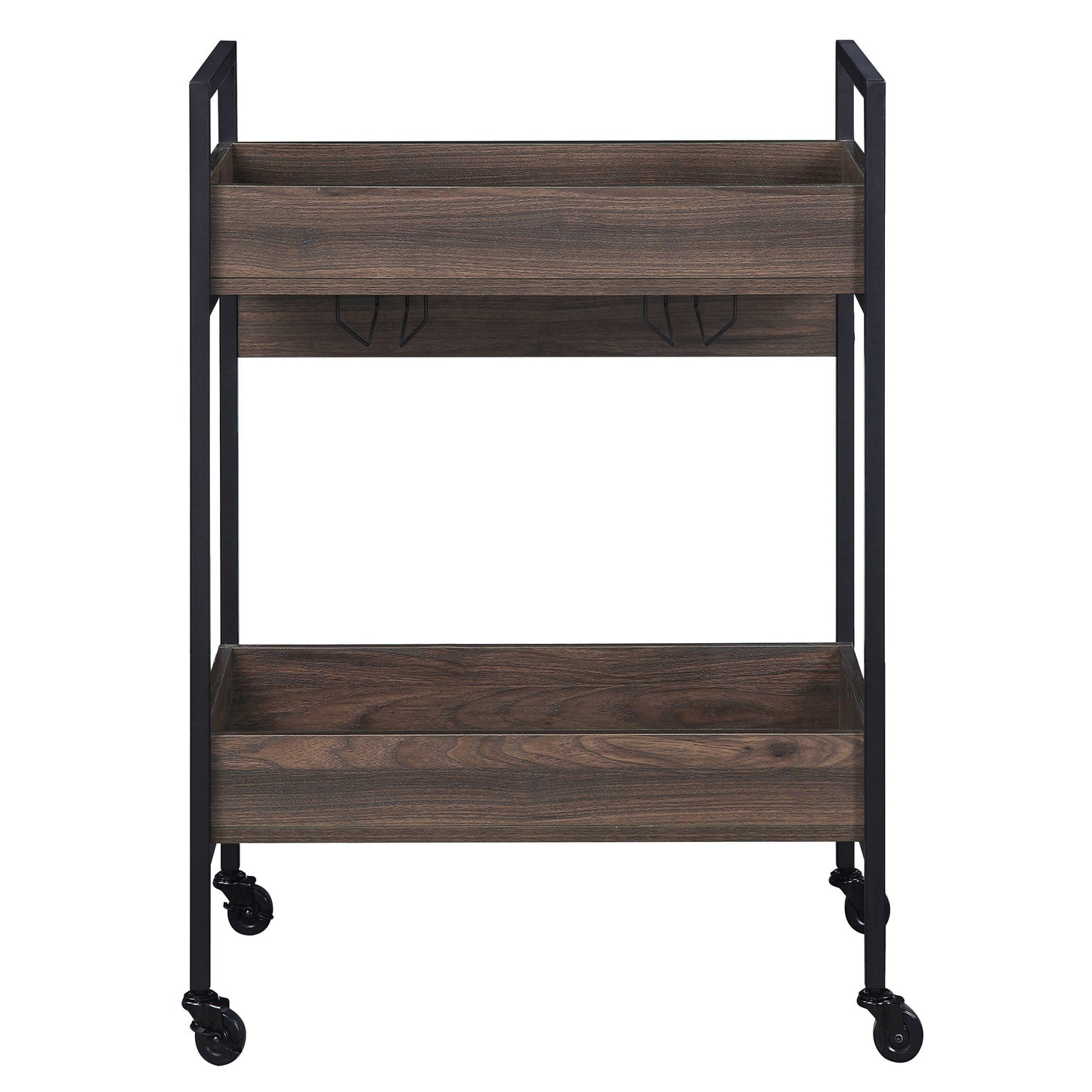 Elegant Walnut and Black Kitchen Serving Cart with Shelves